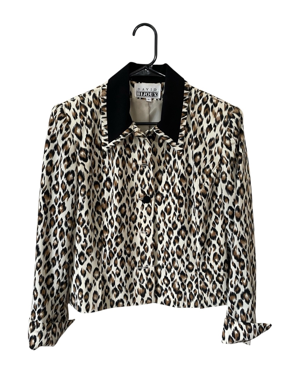 Vintage David Bijoux Leopard Print Blazer Jacket Contrast Collar Retro